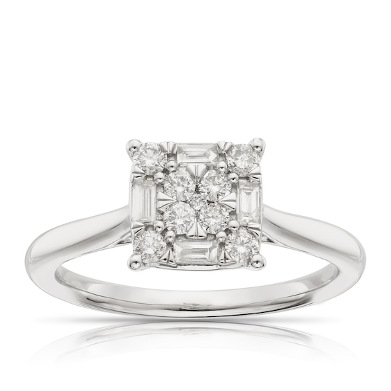 14ct White Gold 0.33ct Diamond Princess Shape Cluster Ring