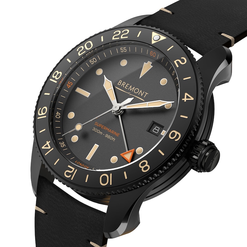 Bremont Supermarine S302 Jet Black Vintage Leather Strap Watch