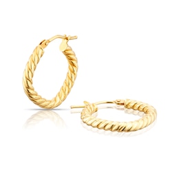 9ct Yellow Gold 15mm Square Twist Hoop Earrings