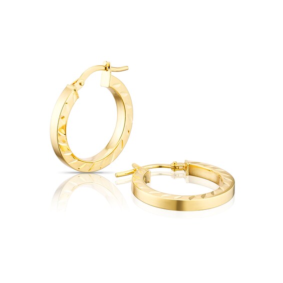 9ct Yellow Gold 15mm Diamond Cut Edge Hoop Earrings