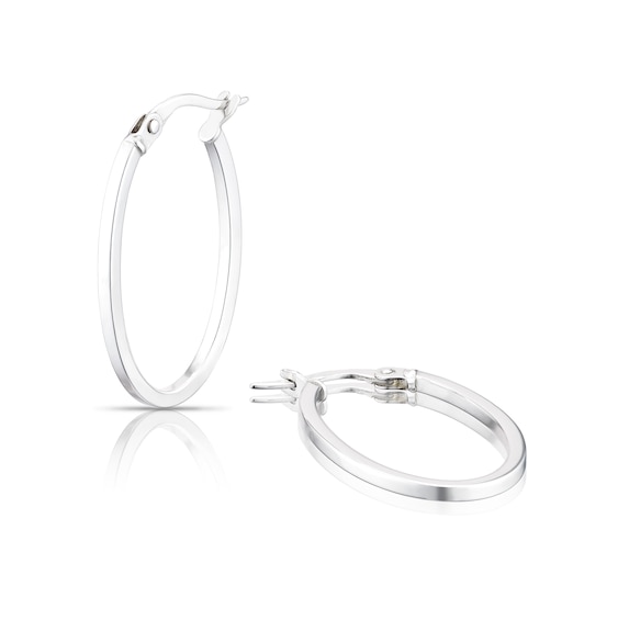 9ct White Gold 23mm Square Edge Oval Creole Hoop Earrings