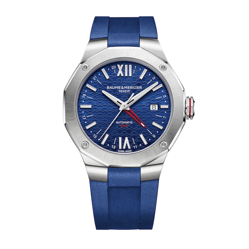 Baume & Mercier Riviera Men's Patterned Dial Blue Rubber Strap Watch