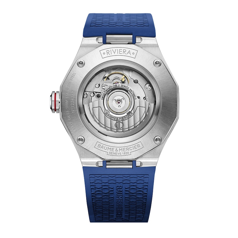 Baume & Mercier Riviera Men's Patterned Dial Blue Rubber Strap Watch