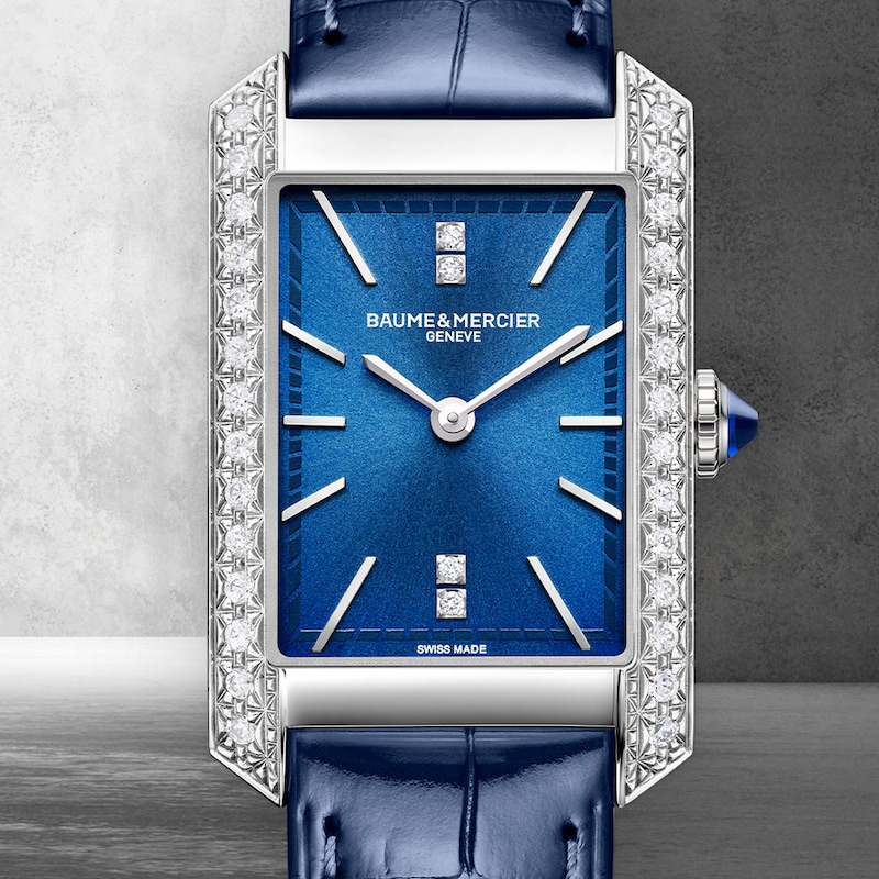 Main Image 6 of Baume & Mercier Hampton Ladies' Diamond Set Blue Leather Strap Watch