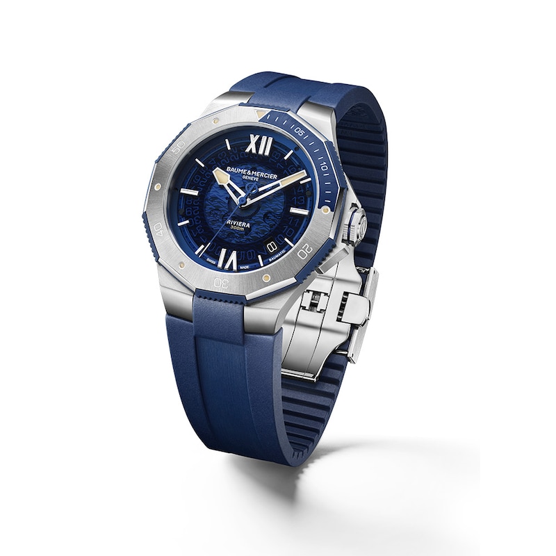 Baume & Mercier Riviera Men's Blue Rubber Strap Watch