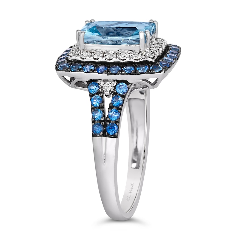 Le Vian 14ct White Gold Aquamarine, Sapphire & 0.23ct Diamond Halo Ring