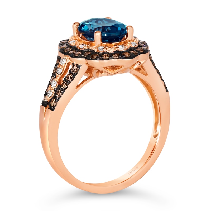 Le Vian 14ct Rose Gold Deep Sea Blue Topaz & 0.45ct Diamond Halo Ring