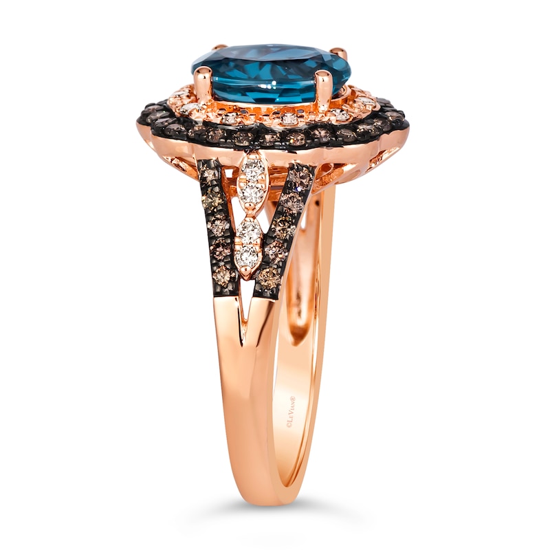 Le Vian 14ct Rose Gold Deep Sea Blue Topaz & 0.45ct Diamond Halo Ring