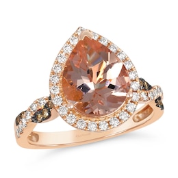 Le Vian 14ct Rose Gold Peach Morganite & 0.37ct Diamond Pear Shape Ring