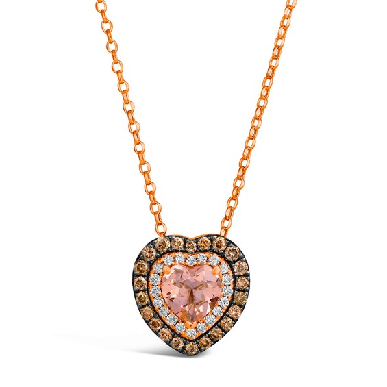 Le Vian 14ct Rose Gold Morganite and 0.45ct Diamond Heart Shape Pendant Necklace