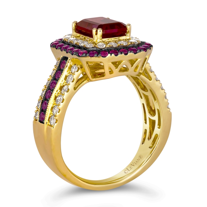 Le Vian 14ct Yellow Gold Raspberry Rhodolite & 0.69ct Diamond Halo Ring