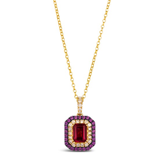 Le Vian 14ct Yellow Gold Raspberry Rhodolite and 0.45ct Diamond Pendant Necklace