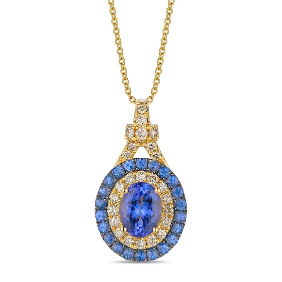 Le Vian 14ct Yellow Gold Tanzanite, Sapphire & 0.37ct Diamond Pendant Necklace