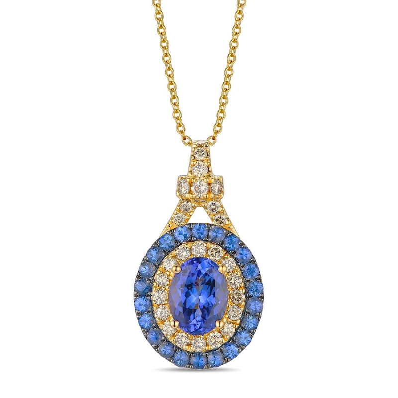 Le Vian 14ct Yellow Gold Tanzanite, Sapphire & 0.37ct Diamond Pendant Necklace