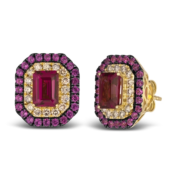 Le Vian 14ct Yellow Gold Raspberry Rhodolite & 0.45ct Diamond Stud Earrings