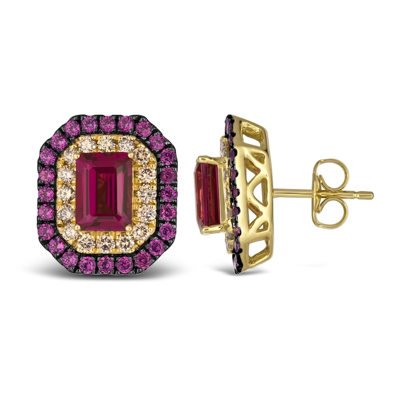 Le Vian 14ct Yellow Gold Raspberry Rhodolite & 0.45ct Diamond Stud Earrings