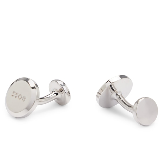 BOSS B-Logo Round Polished Silver Tone Cufflinks