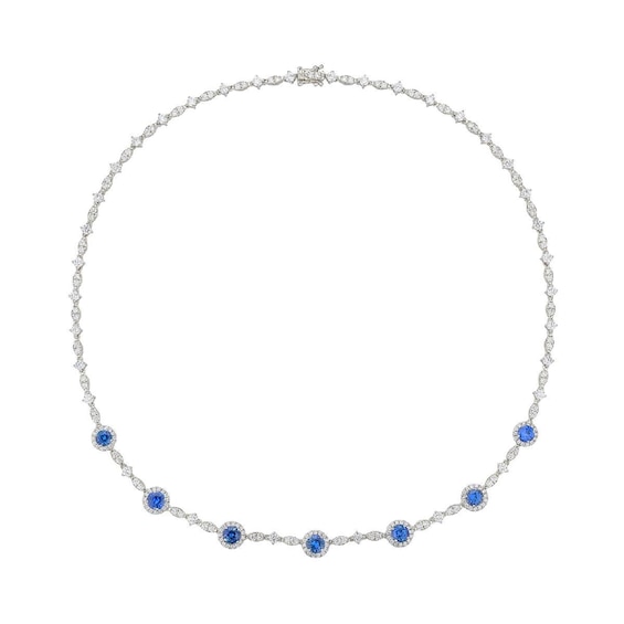 Le Vian Couture 18ct White Gold Blue Sapphire & 5.38ct Diamond Necklace