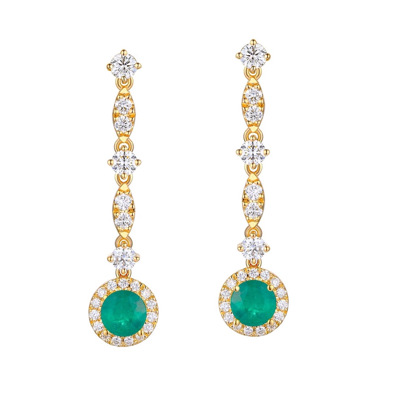 Le Vian Couture 18ct Yellow Gold Green Emerald & 0.88ct Diamond Drop Earrings