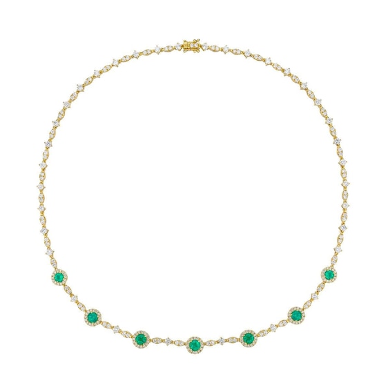 Le Vian Couture 18ct Yellow Gold Green Emerald & 5.38ct Diamond Necklace