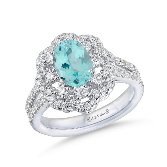 Le Vian Couture 18ct White Gold 0.96ct Diamond & Blue Tourmaline Halo Ring