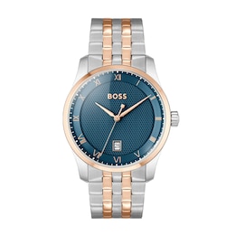 BOSS Principle Men's Blue Dial & Two-Tone Bracelet Watch