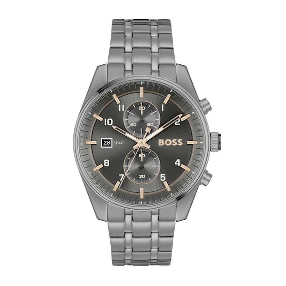 BOSS Skytraveller Mens Chronograph Grey IP Bracelet Watch