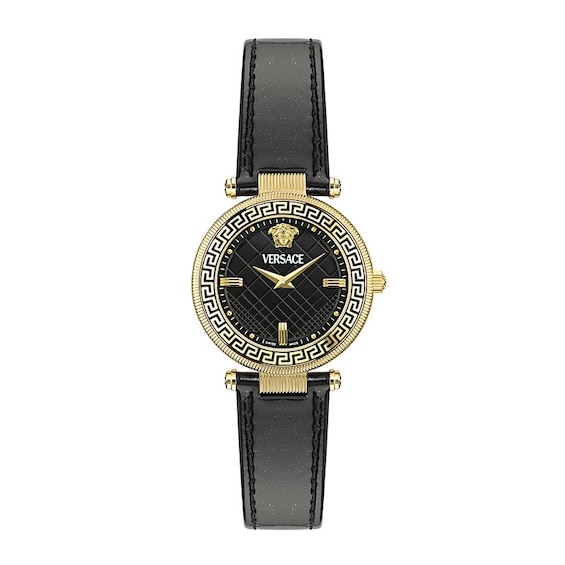 Women's Versace Reve Black Leather Strap Watch