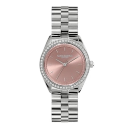 Olivia Burton Bejewelled Pink Dial & Stainless Steel Bracelet Watch