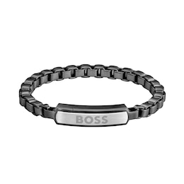 BOSS Devon Men's Black IP 7.5 Inch Box Chain Bracelet