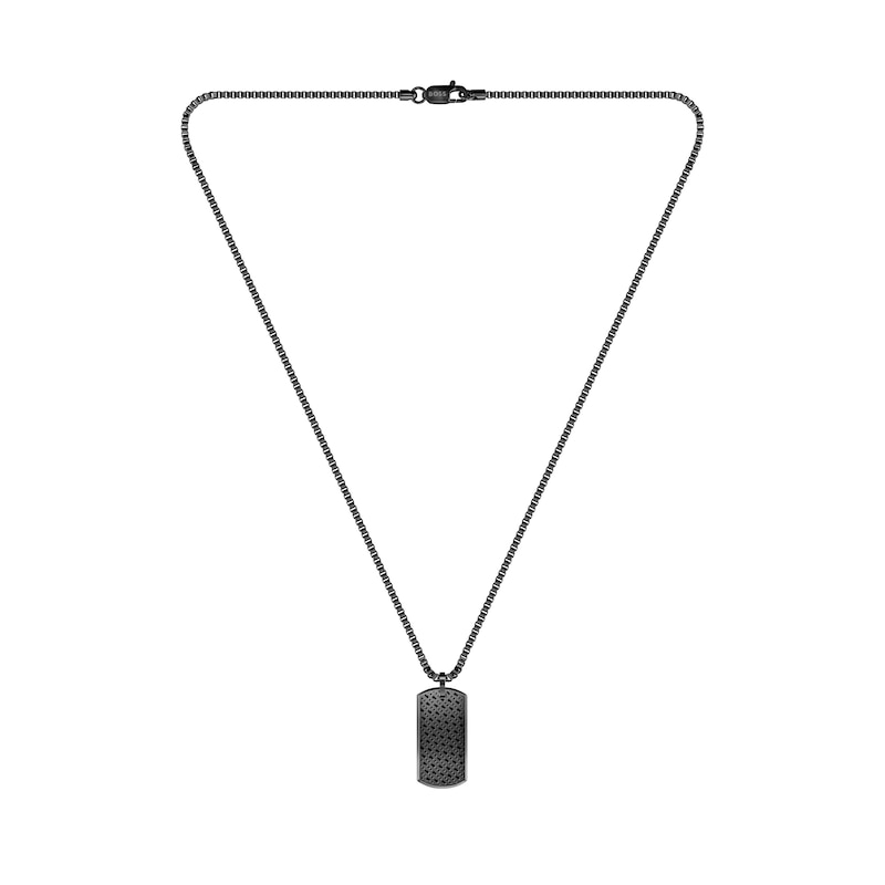 BOSS Devon Black IP 24 Inch Dog Tag Box Chain Necklace