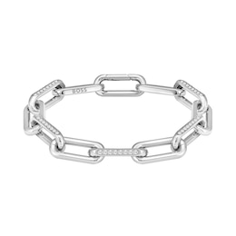 BOSS Halia Ladies' Stainless Steel 7 Inch Crystal Link Chain Bracelet
