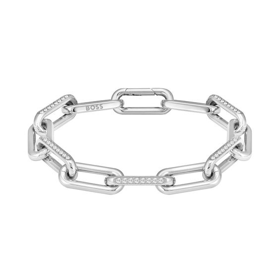 BOSS Halia Ladies Stainless Steel 7 Crystal Link Chain Bracelet