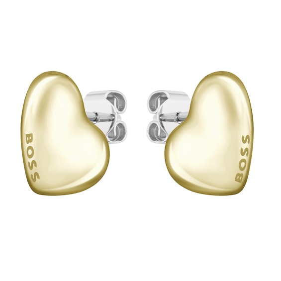 BOSS Honey Ladies Gold Tone Heart Shaped Stud Earrings