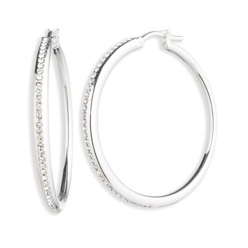 Lauren Ralph Lauren Sterling Silver & Crystal Hoop 35mm Earrings