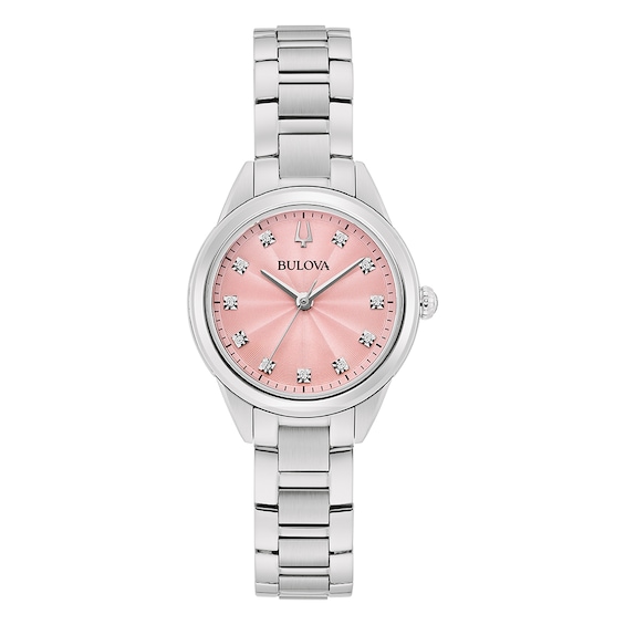 Women's Bulova Sutton Diamond Pink Dial & Stainless Steel Watch