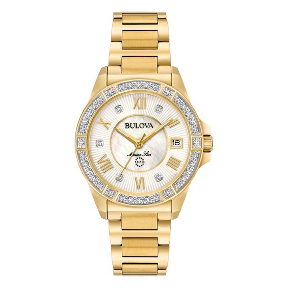 Bulova Marine Star Ladies Diamond Gold Tone Bracelet Watch
