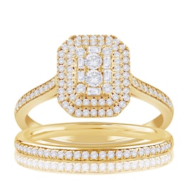 18ct Yellow Gold 0.50ct Diamond Emerald Shaped Halo Bridal Set