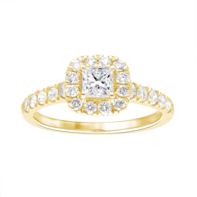 18ct Yellow Gold 1ct Diamond Cushion Halo Ring