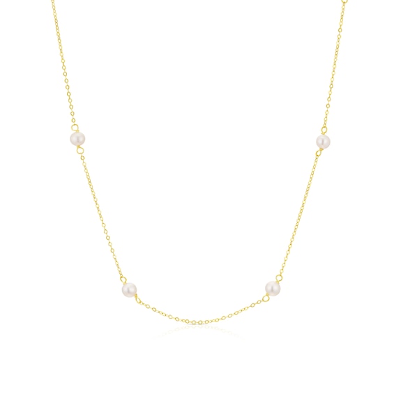 9ct Yellow Gold 16+2 Cultured Pearl Station Adjustable Necklace
