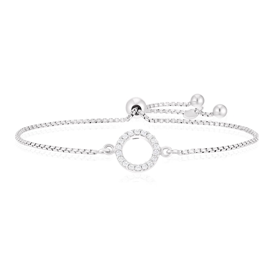Sterling Silver Open Circle CZ Adjustable Bracelet