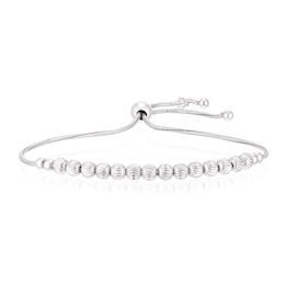 Sterling Silver Moon Cut Bead Adjustable Bolo Bracelet