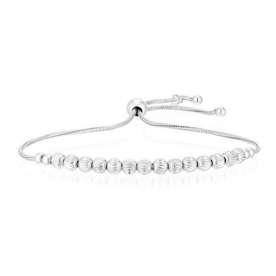 Sterling Silver Moon Cut Bead Adjustable Bolo Bracelet