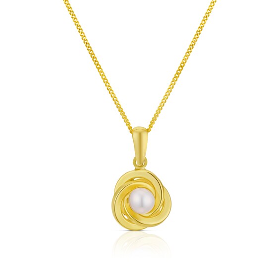9ct Yellow Gold 16+2 Cultured Pearl Knot Pendant Necklace