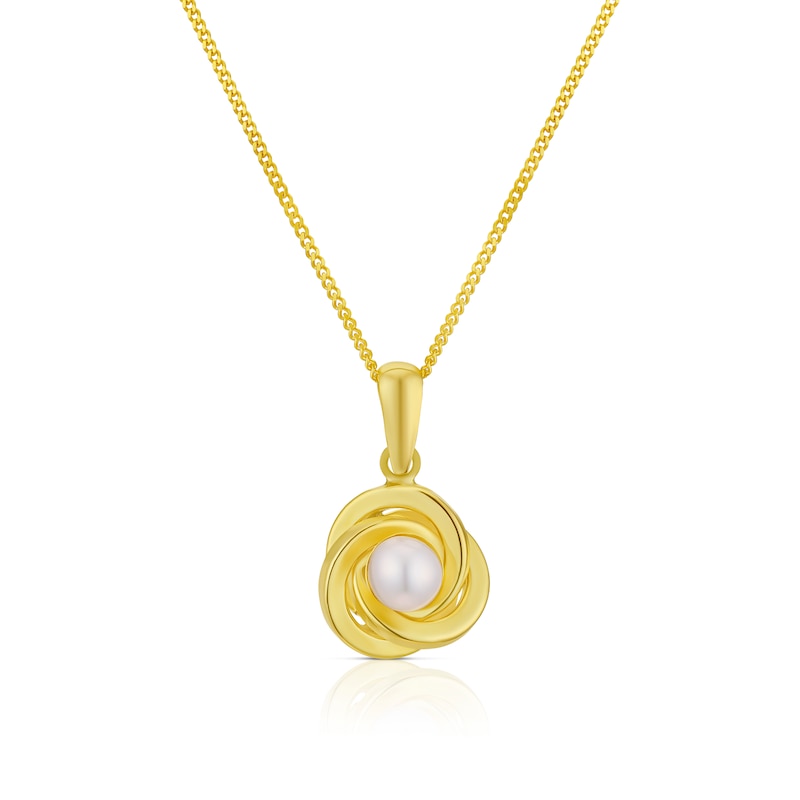 9ct Yellow Gold 16+2 Inch Cultured Pearl Knot Pendant Necklace