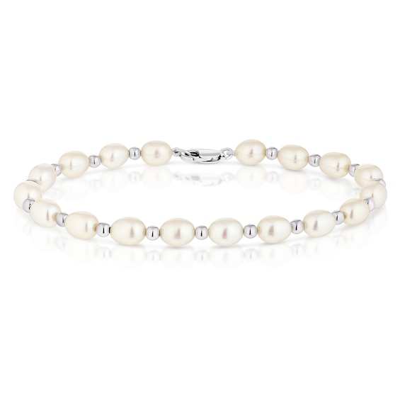 9ct White Gold 7.5 Cultured Pearl Beaded Bracelet