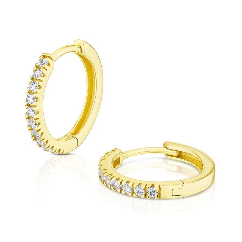 9ct Yellow Gold & CZ Pavé Huggie 11mm Hoop Earrings | Ernest Jones