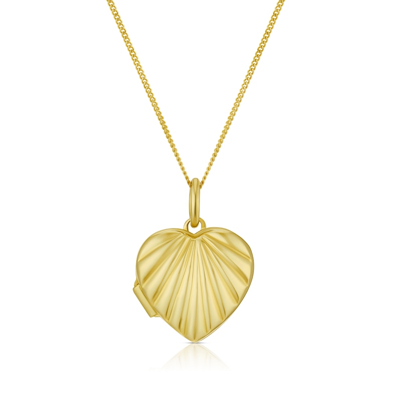 9ct Yellow Gold 18 Inch Ribbed Heart Locket Necklace