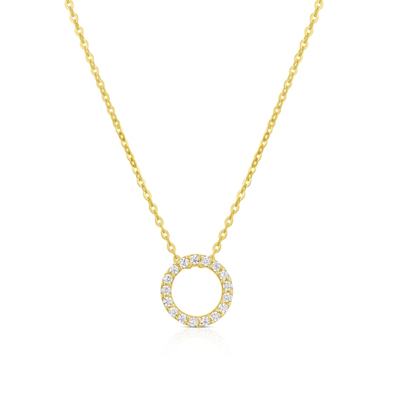 9ct Yellow Gold 16+2 Cubic Zirconia Open Circle Pendant Neck