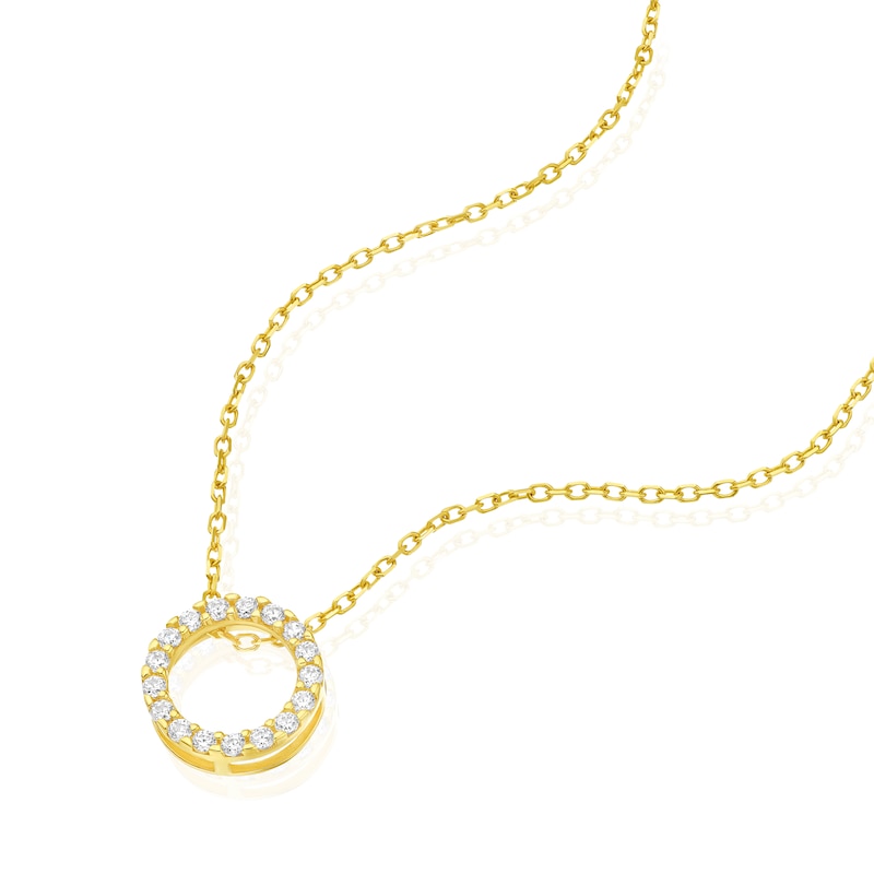 9ct Yellow Gold 16+2 Inch Cubic Zirconia Open Circle Pendant Necklace
